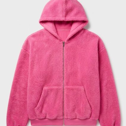 Justin Bieber Coachella 2026 Pink Heavyweight Fleece Zip-Up Hoodie