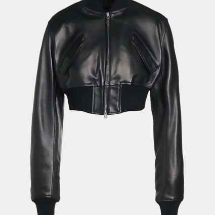 Womens Classic Black Cropped Leather Jacket