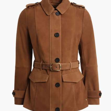 Womens Front Belt Tan Suede Jacket