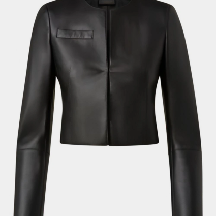 Womens Plain Black Cropped Leather Jacket