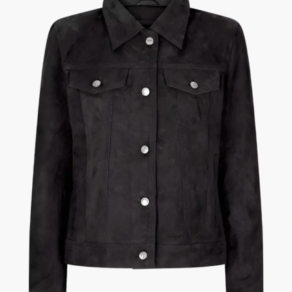 Womens Suede Leather Black Trucker Jacket