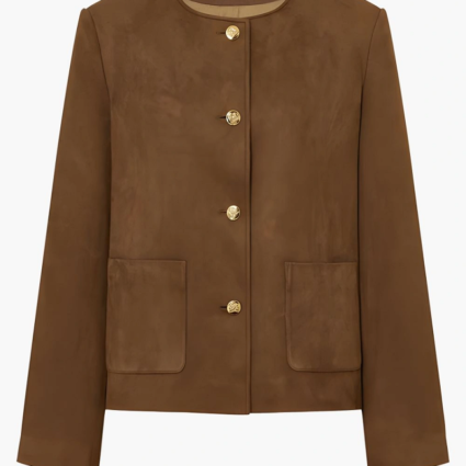 Womens Suede Leather Collarless Jacket