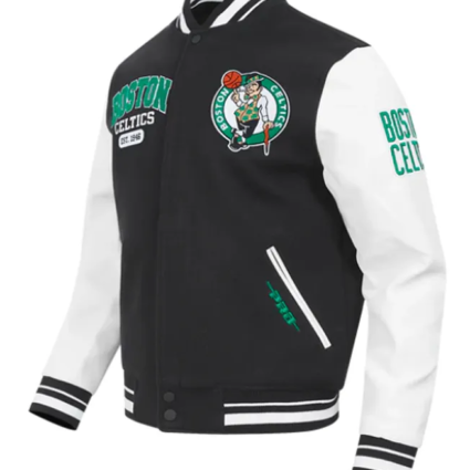 Boston Celtics City Arch Black and White Varsity Jacket