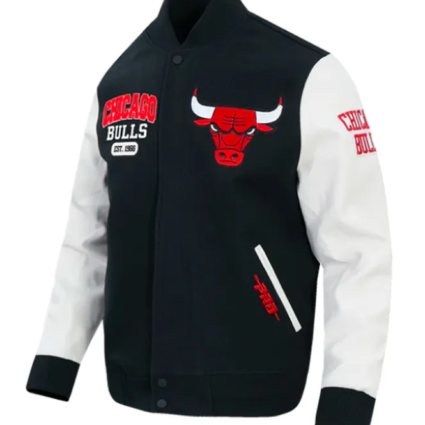 Chicago Bulls City Arch Black and White Varsity Jacket