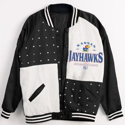 Kansas Jayhawks Inner Drive Varsity Rhinestone Black Jacket