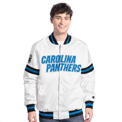 Mens Starter White Carolina Panthers Scout Varsity Jacket
