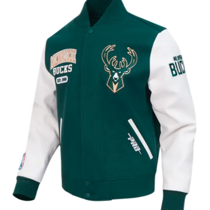 Milwaukee Bucks City Arch Green and White Varsity Jacket