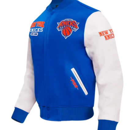 NY Knicks City Arch Royal and White Varsity Jacket