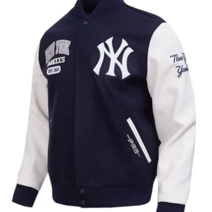 NY Yankees City Arch Navy and White Varsity Jacket
