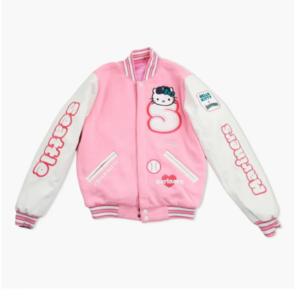 Seattle Mariners Hello Kitty Pink and White Varsity Jacket