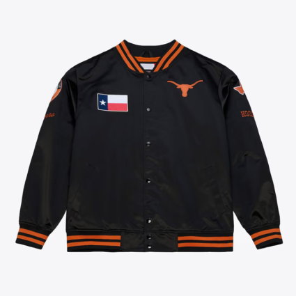 Texas Longhorns Double Clutch Lightweight Black Satin Jacket