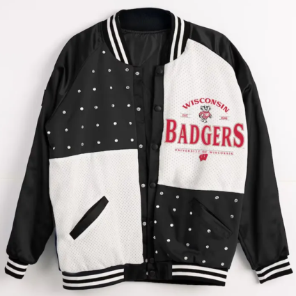 Wisconsin Badgers Inner Drive Varsity Rhinestone Black Jacket