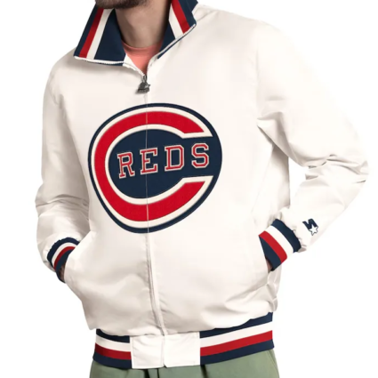 Cincinnati Reds The Captain Logo White Varsity Jacket