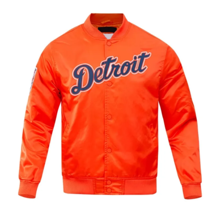 Detroit Tigers Big Logo Orange Lightweight Satin Jacket