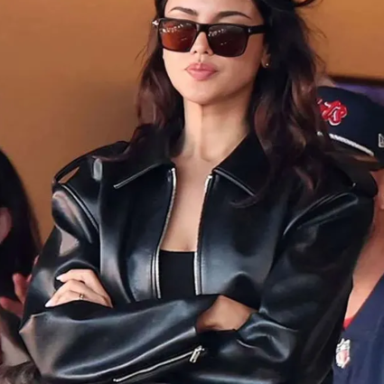 Eiza Gonzalez Super Bowl LX Cropped Leather Jacket