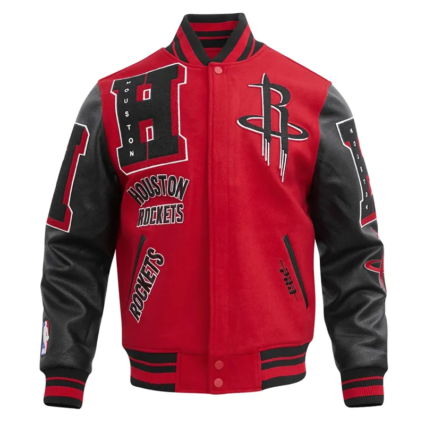 Houston Rockets Mashup Red and Black Wool Leather Varsity Jacket