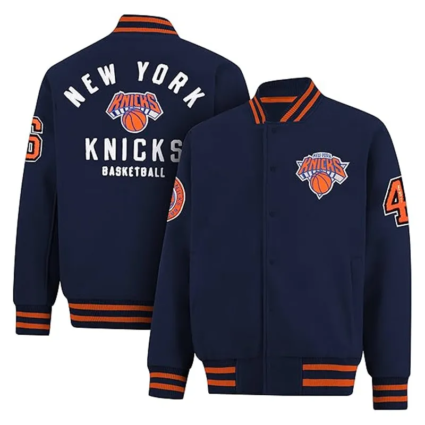 NBA Navy New York Knicks Game Time Varsity Jacket