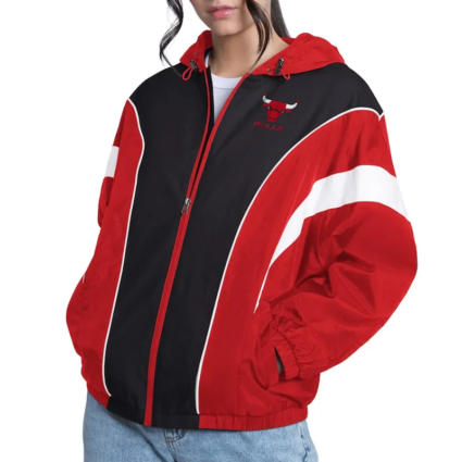 Red Black Chicago Bulls Quarterback Jacket