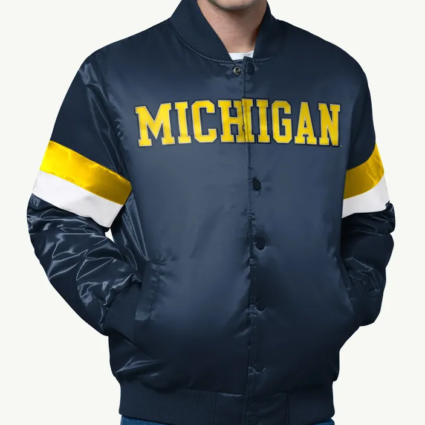 Michigan Wolverines Prime Navy Satin Jacket