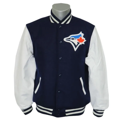 Toronto Blue Jays Logo Navy and White Varsity Jacket