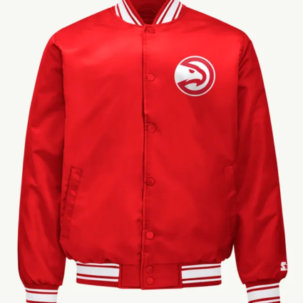 Atlanta Hawks Mesh Look Red Varsity Satin Jacket