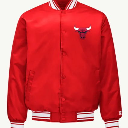 Chicago Bulls Mesh Look Red Varsity Satin Jacket