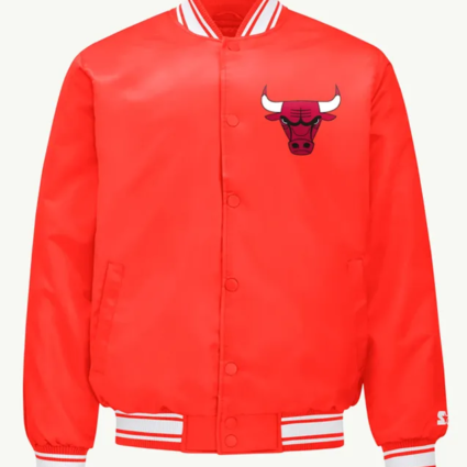 Chicago Bulls Printed Graphic Red Varsity Satin Jacket