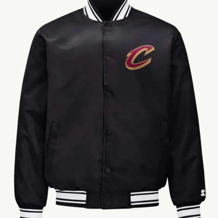 Cleveland Cavaliers Mesh Look Black Varsity Satin Jacket