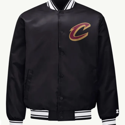 Cleveland Cavaliers Printed Graphic Black Varsity Satin Jacket
