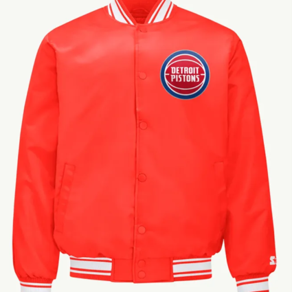 Detroit Pistons Printed Graphic Red Varsity Satin Jacket