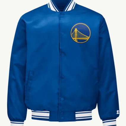 Golden State Warriors Printed Graphic Royal Varsity Satin Jacket