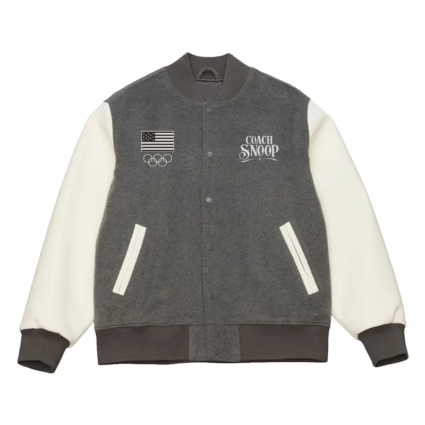 Heather Gray White Team USA Coach Snoop Varsity Jacket