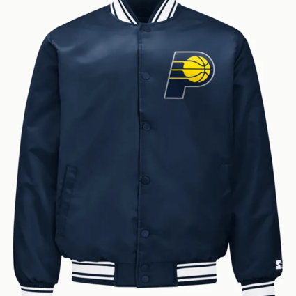Indiana Pacers Printed Graphic Navy Varsity Satin Jacket