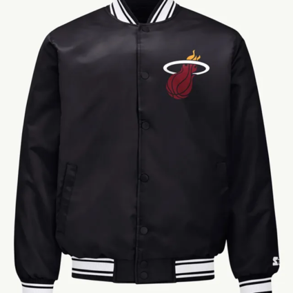 Miami Heat Printed Graphic Black Varsity Satin Jacket