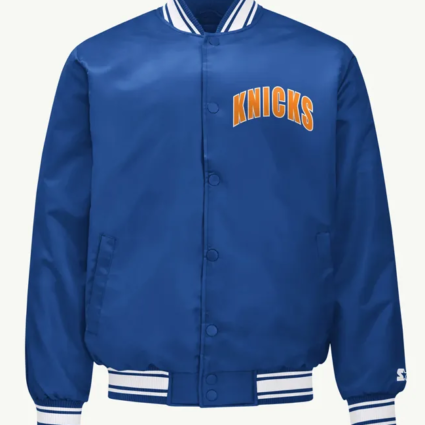 NY Knicks Printed Graphic Logo Varsity Satin Jacket