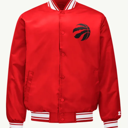 Toronto Raptors Mesh Look Red Varsity Satin Jacket