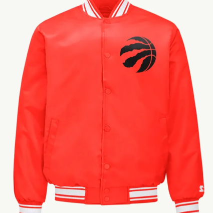 Toronto Raptors Printed Graphic Red Varsity Satin Jacket