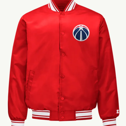 Washington Wizards Mesh Look Red Varsity Satin Jacket