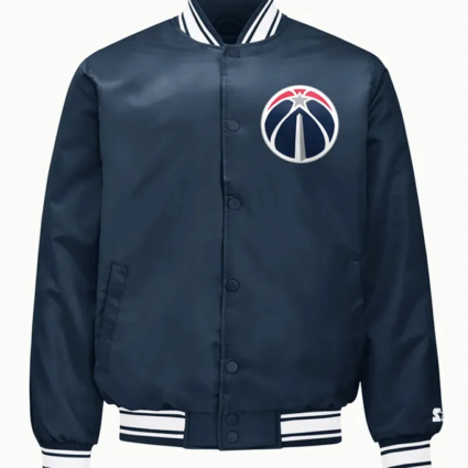 Washington Wizards Printed Graphic Navy Varsity Satin Jacket