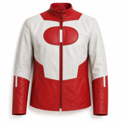 Omni Man Inspired Red and White Leather Jacket