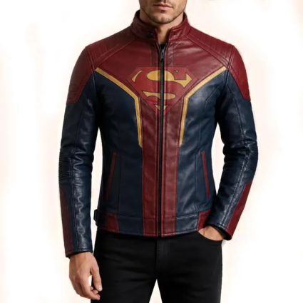 Superman Inspired Blue and Red Leather Jacket