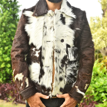 Mens Cowhide Leather Jacket Genuine Pony Skin