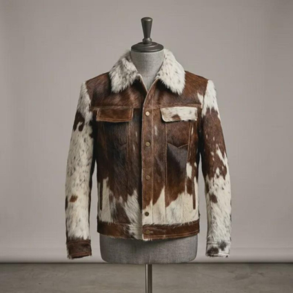 Mens Western Cowhide Jacket Brown White